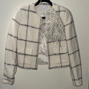 Mango Cream Windowpane Tweed Blazer